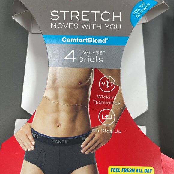 Hanes Men's Underwear Briefs Tagless 2XL 44/46 Comfort Blend Gray Black Lot of 2 - Picture 2 of 5